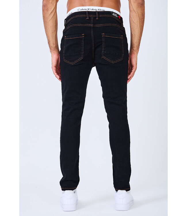 Zwarte Heren Skinny Jeans met Bruine Stiksels