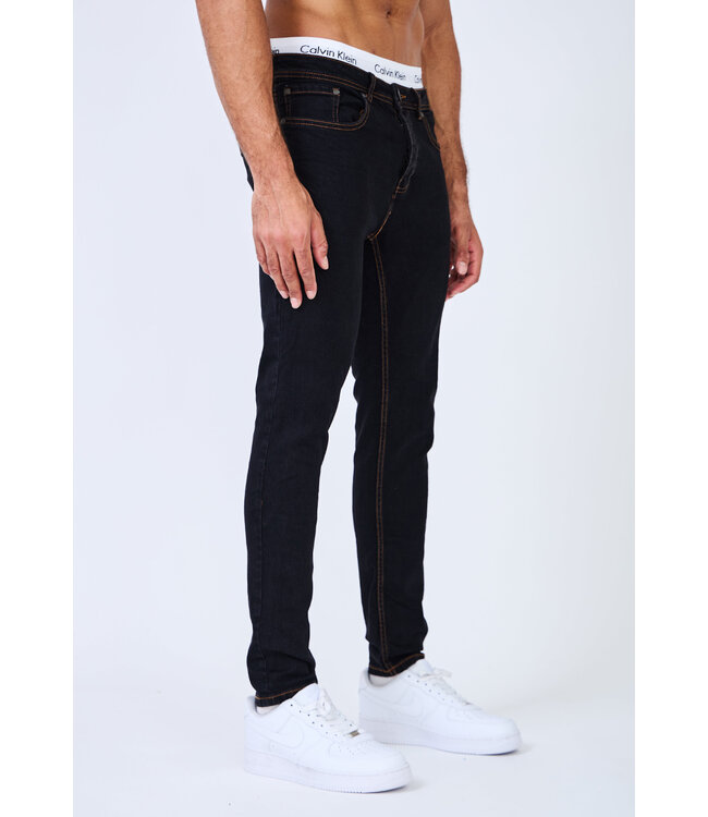 Zwarte Heren Skinny Jeans met Bruine Stiksels