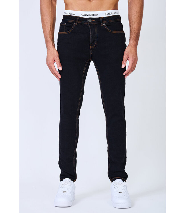 Zwarte Heren Skinny Jeans met Bruine Stiksels