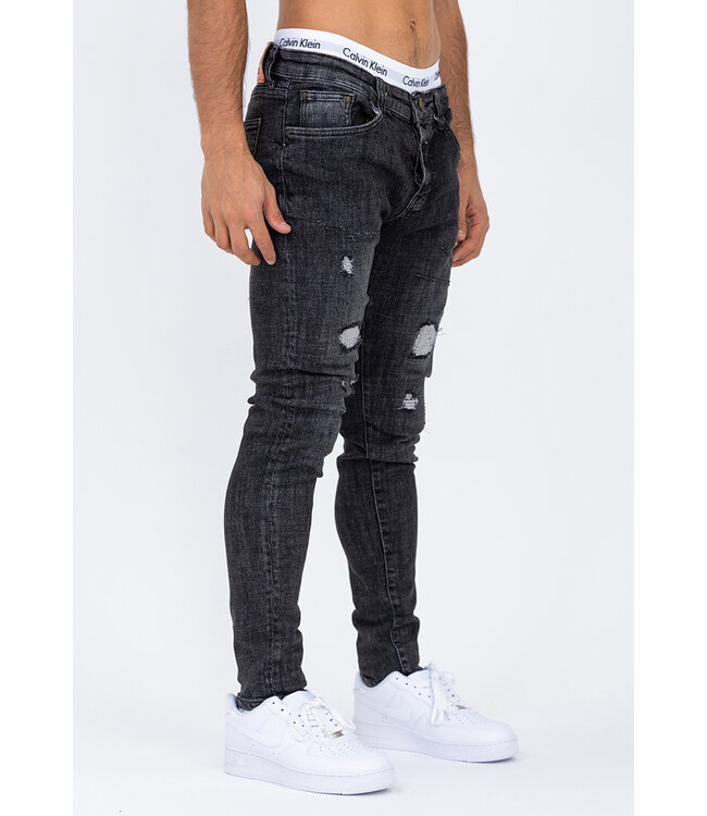 Antraciet Heren Skinny Jeans met Damaged Look