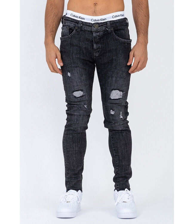 Antraciet Heren Skinny Jeans met Damaged Look
