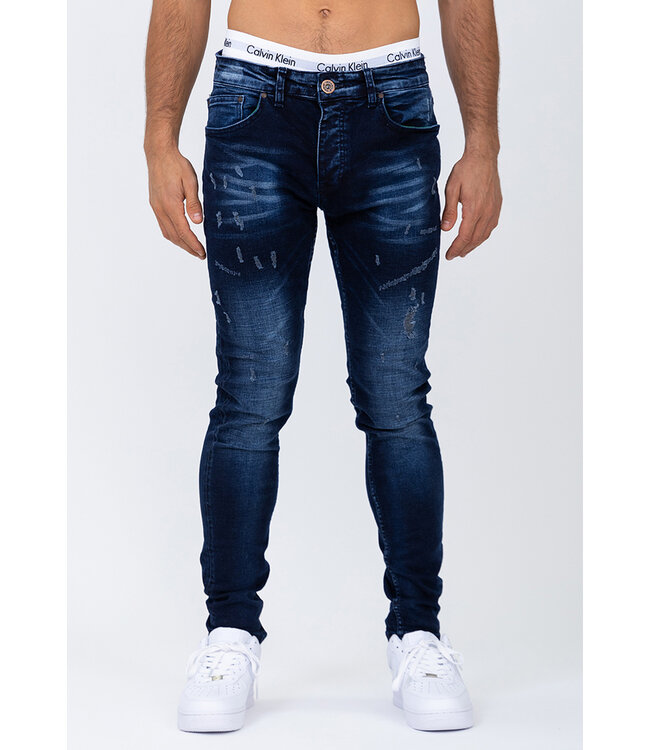 Blauwe Washed Heren Spijkbroek met Brushed Details