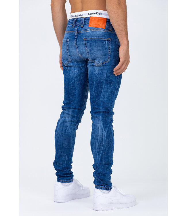 Blauwe Washed Skinny Jeans met Geruwde Details