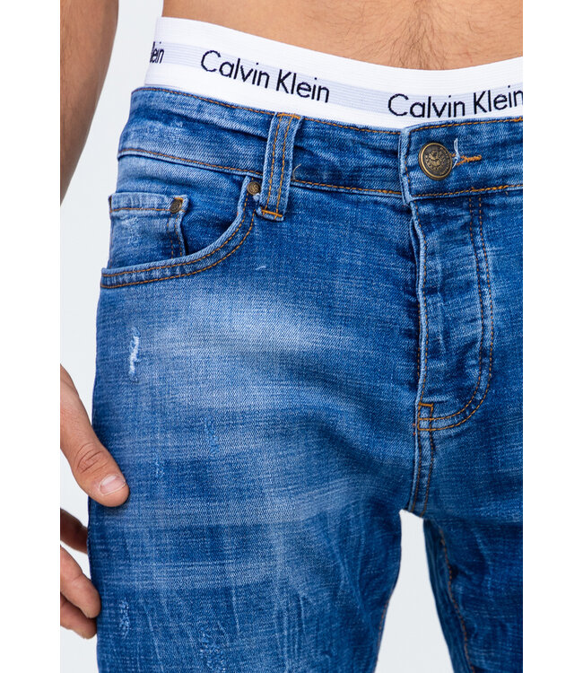 Blauwe Washed Skinny Jeans met Geruwde Details