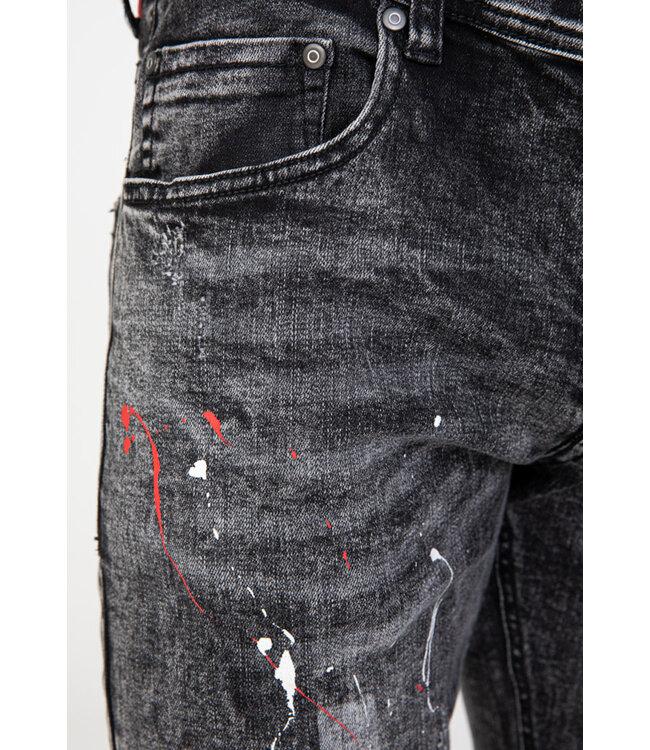 Grijze Skinny Heren Spijkerbroek met Verf Details