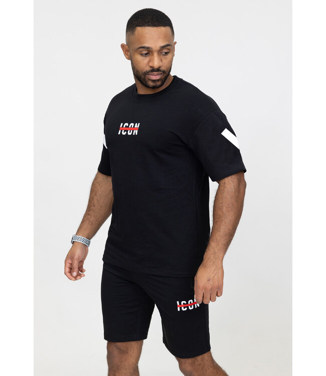 Heren Short Set in Zwart met Mouw Details