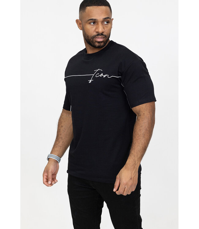 Oversized Zwart Heren Shirt met Embroidery Lijn Detail