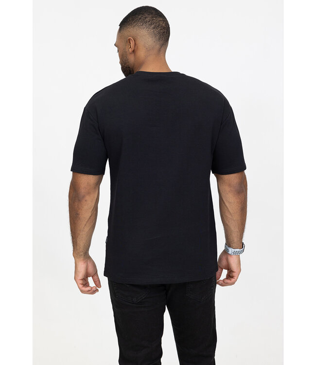 Oversized Zwart Heren Shirt met Embroidery Lijn Detail