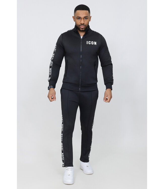 Zwart Heren Joggingpak met Bies Jogger en High Neck Vest