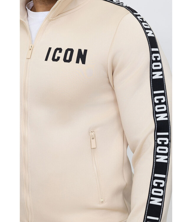 Beige Heren Trainingspak met Bies Jogger en High Neck Vest