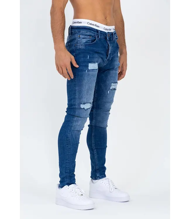 Blauwe Skinny Jeans  met Scheuren