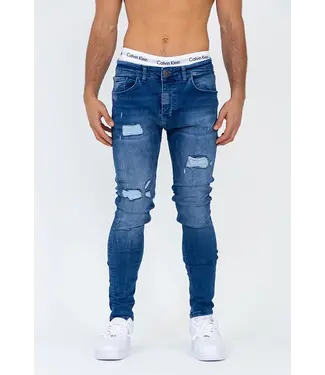 Blauwe Skinny Jeans  met Scheuren