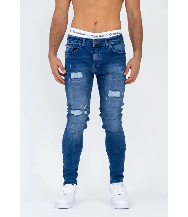 Blauwe Skinny Jeans  met Scheuren
