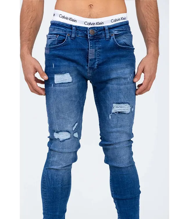 Blauwe Skinny Jeans  met Scheuren