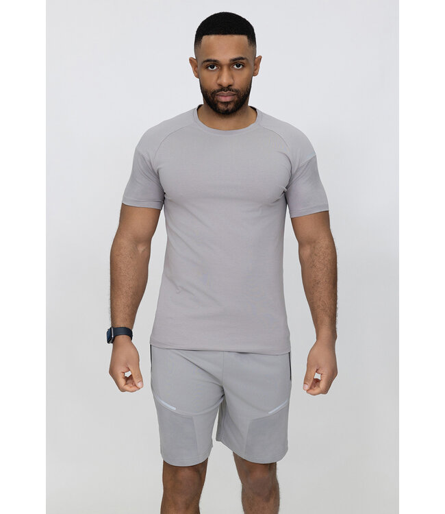 Grijze Heren  T-shirt en Short met Zakken