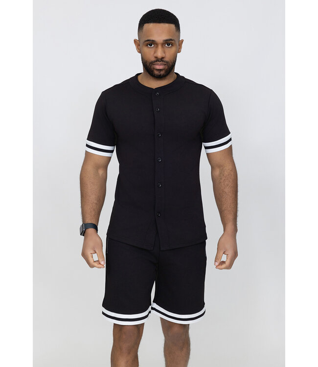 Zwart Heren Kleding Set met Sportieve Strepen