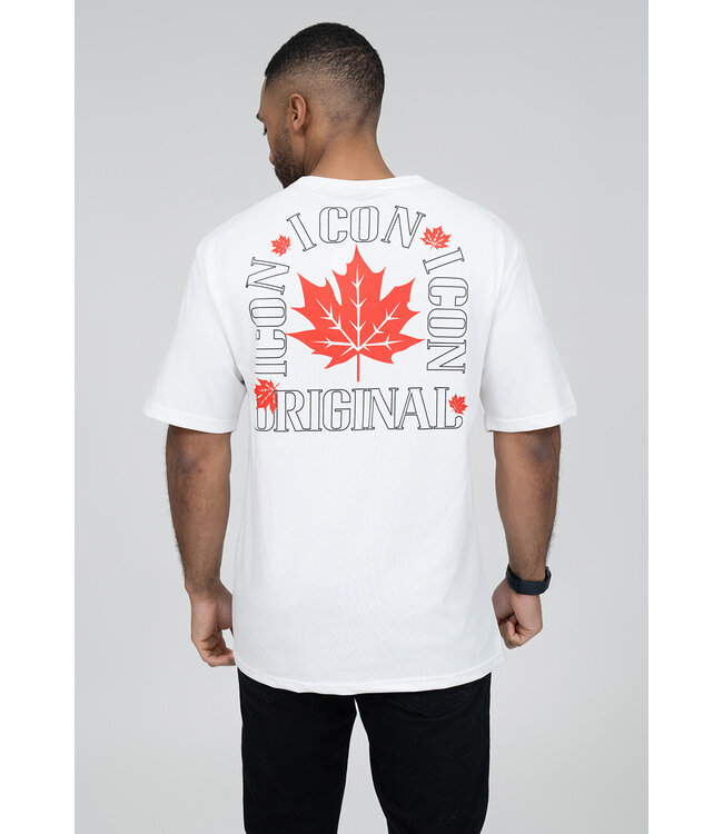 Wit Heren T-shirt met Rode Esdoornblad Print