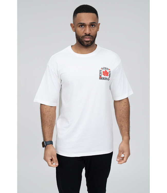 Wit Heren T-shirt met Rode Esdoornblad Print