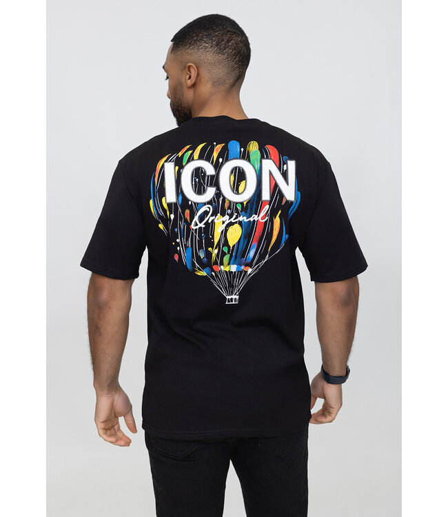 Zwart Heren T-shirt met Kleurrijke Luchtballon Print