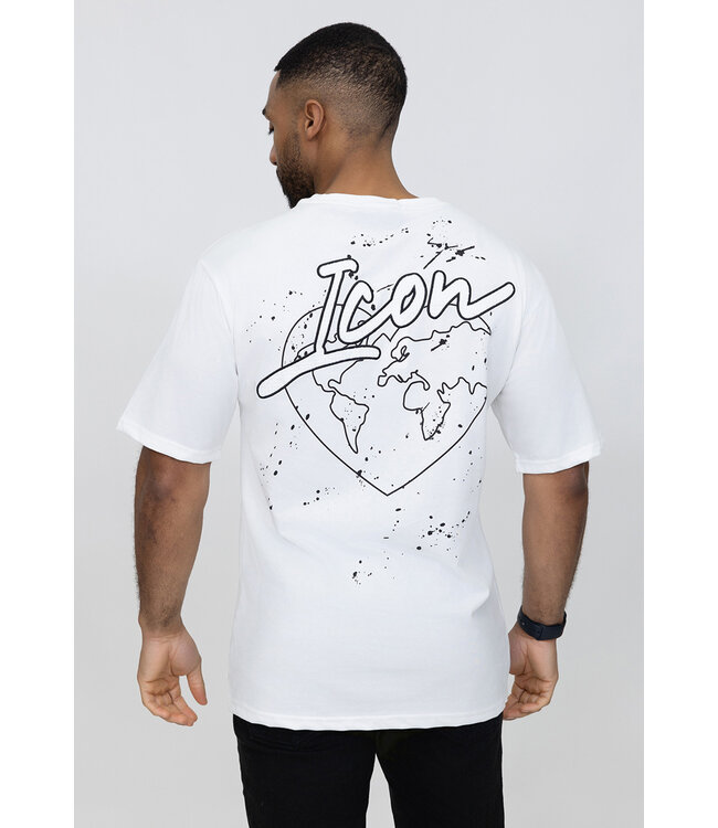 Wit Heren T-shirt met Wereldkaart