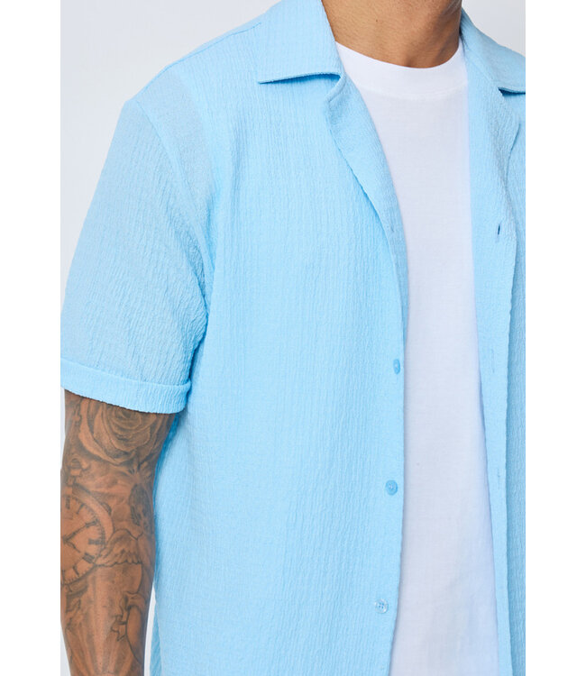 Lichtblauwe Heren Set met Overhemd en Korte Broek van Structuurstof