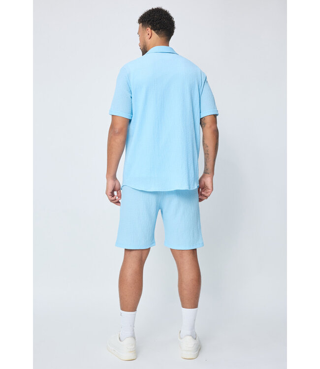 Lichtblauwe Heren Set met Overhemd en Korte Broek van Structuurstof