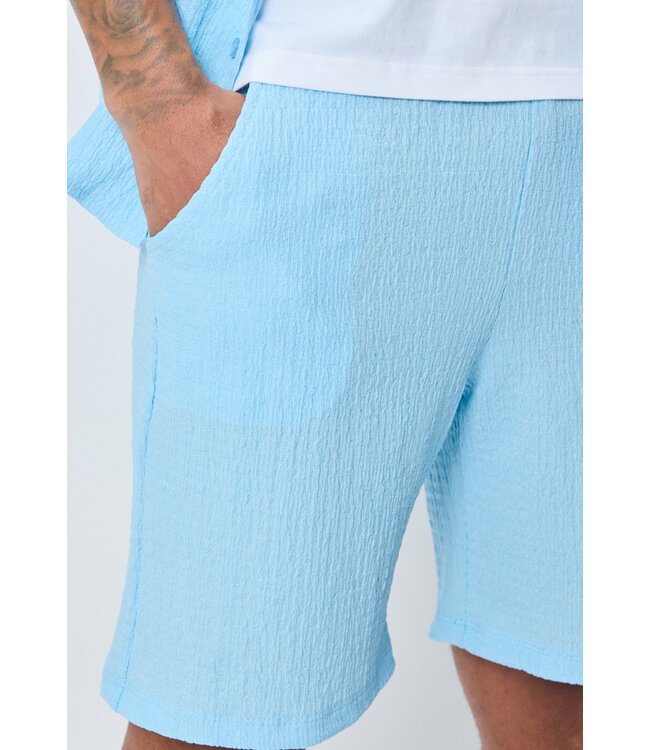 Lichtblauwe Heren Set met Overhemd en Korte Broek van Structuurstof