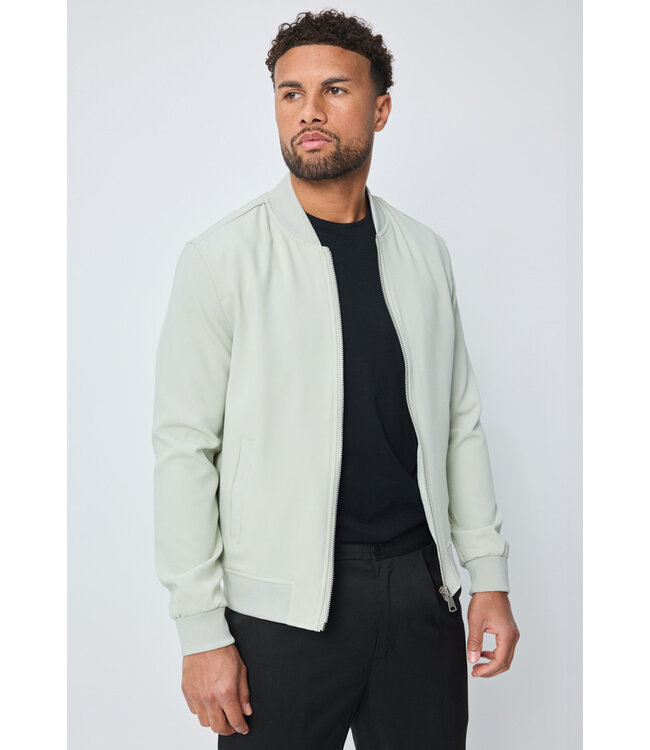 Mintgroene Heren Bomberjas met Ritssluiting en Geribde Boorden