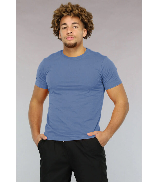 Blauw Muscle Fit Heren T-shirt met Stretch en Aansluitende Pasvorm
