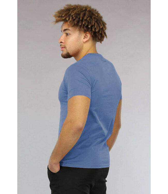 Blauw Muscle Fit Heren T-shirt met Stretch en Aansluitende Pasvorm