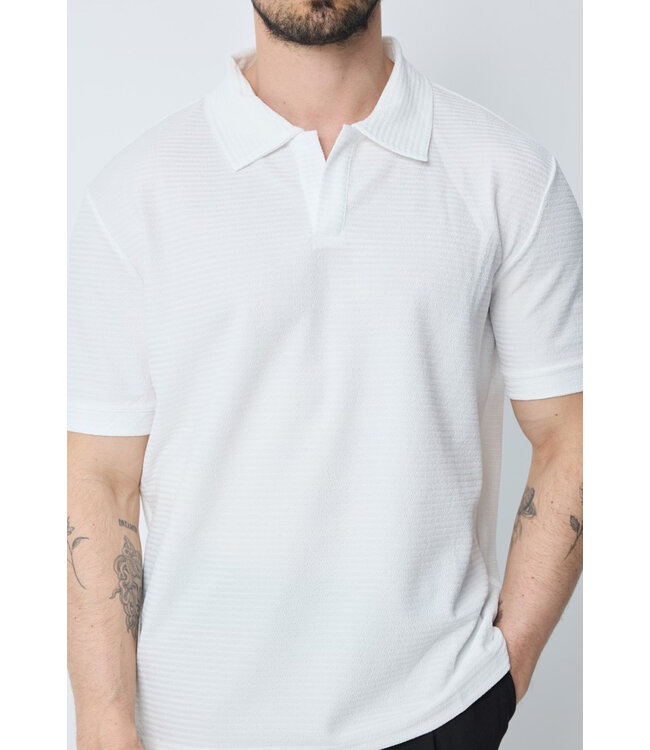Witte Heren Polo met Open Kraag en Fijne Structuurstof