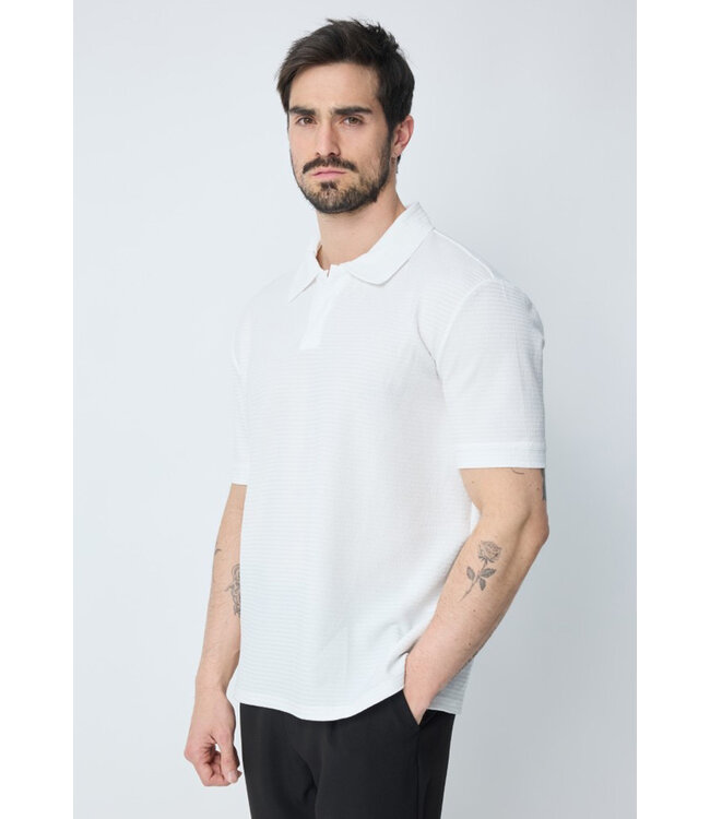 Witte Heren Polo met Open Kraag en Fijne Structuurstof