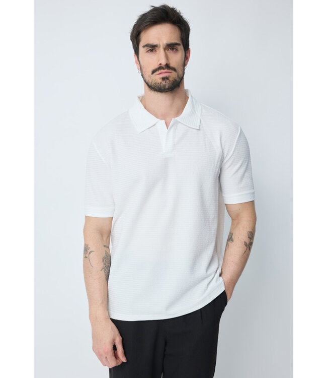 Witte Heren Polo met Open Kraag en Fijne Structuurstof