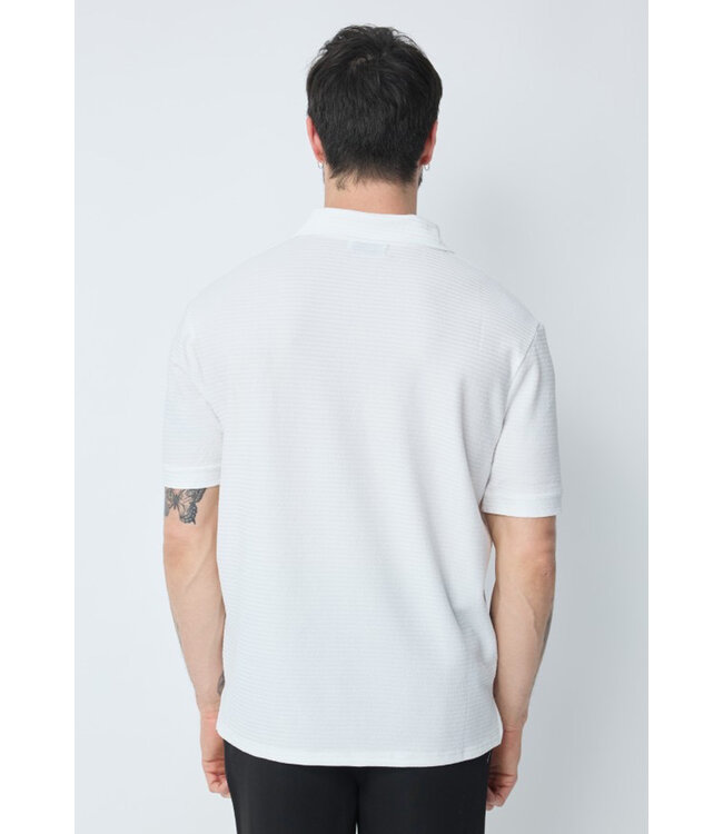 Witte Heren Polo met Open Kraag en Fijne Structuurstof