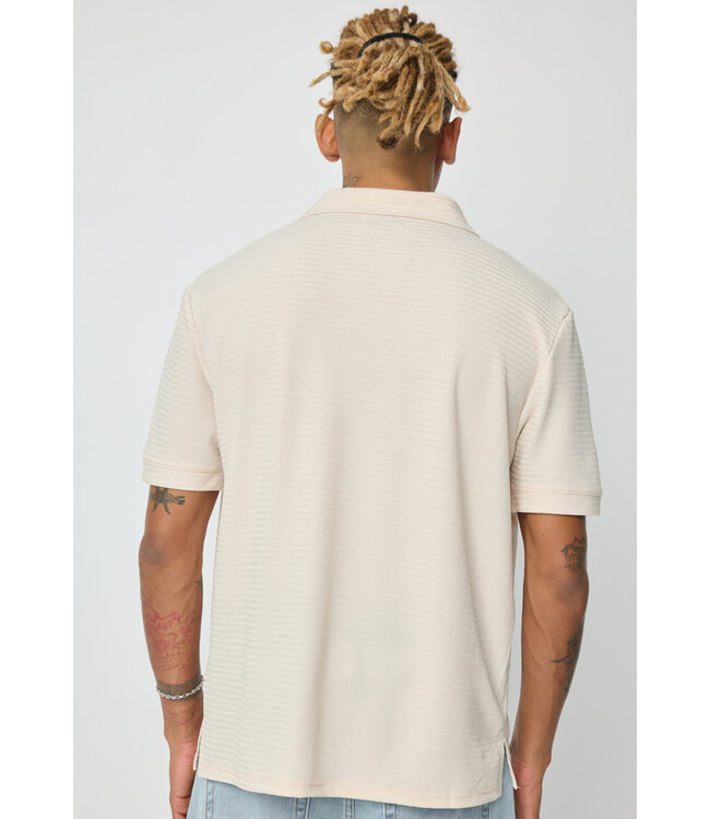 Beige Heren Polo met Open Kraag en Structuurpatroon