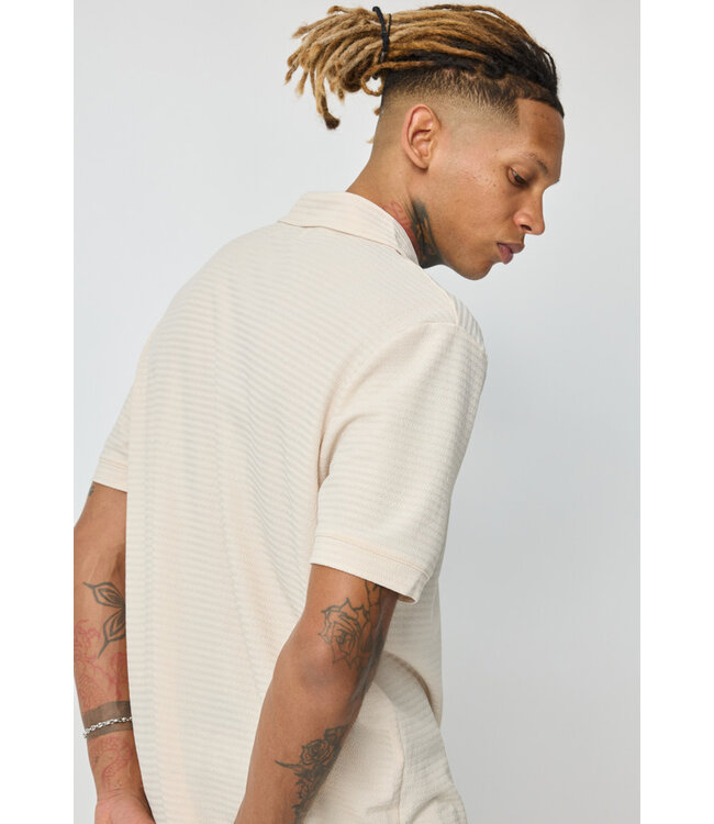 Beige Heren Polo met Open Kraag en Structuurpatroon