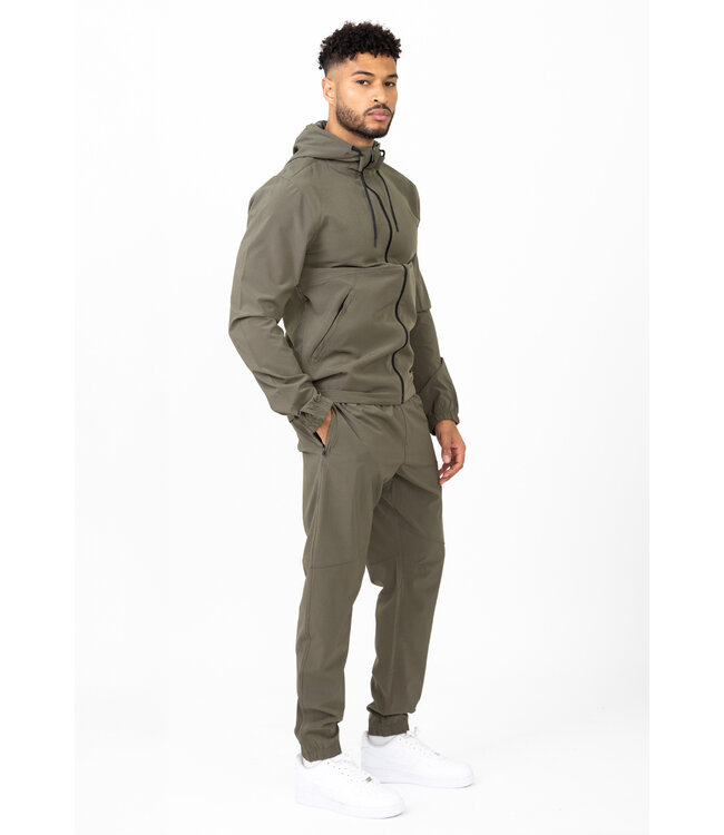 Legergroen Herenpak met Capuchon en Elastische Boorden