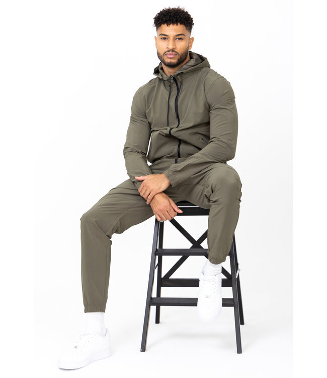 Legergroen Herenpak met Capuchon en Elastische Boorden