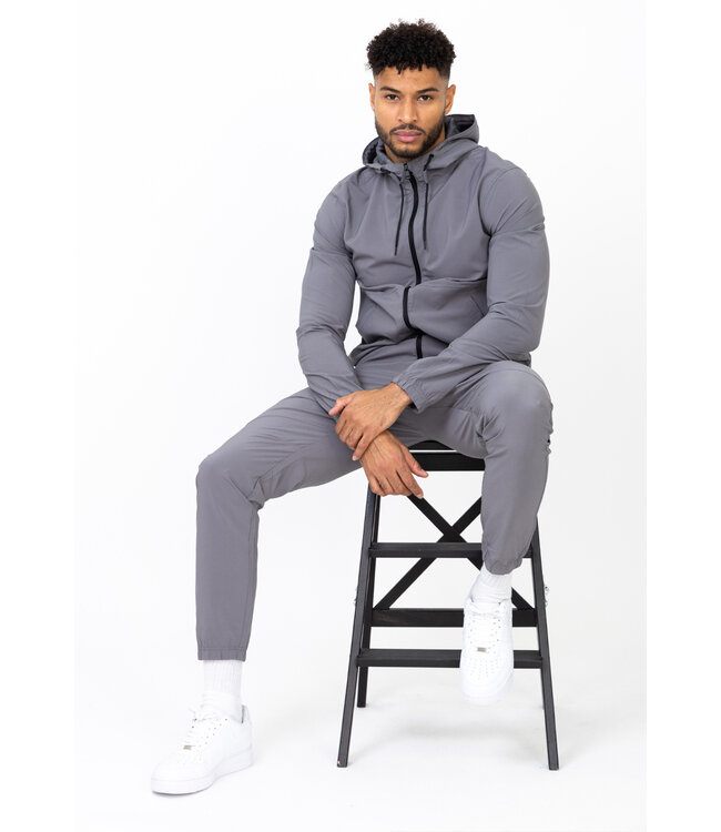 Grijs Heren Sportpak met Zwarte Ritssluiting