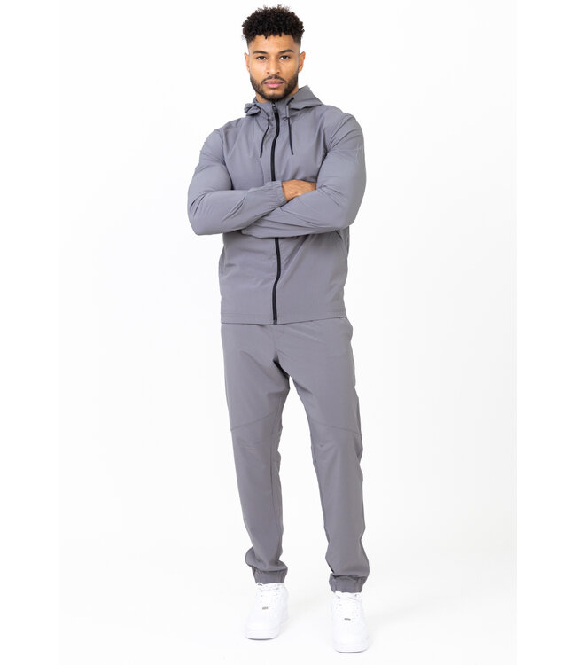Grijs Heren Sportpak met Zwarte Ritssluiting