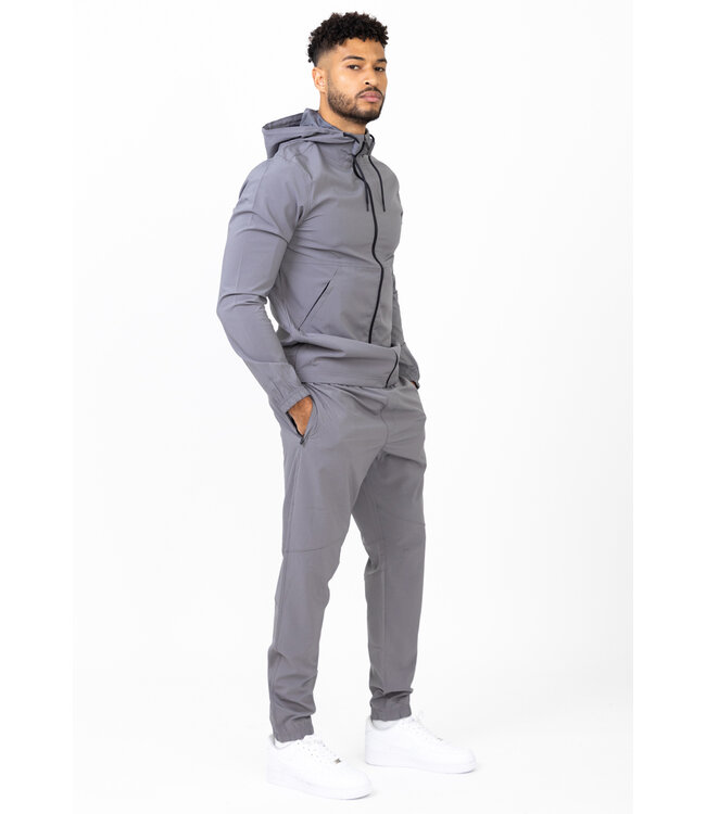 Grijs Heren Sportpak met Zwarte Ritssluiting