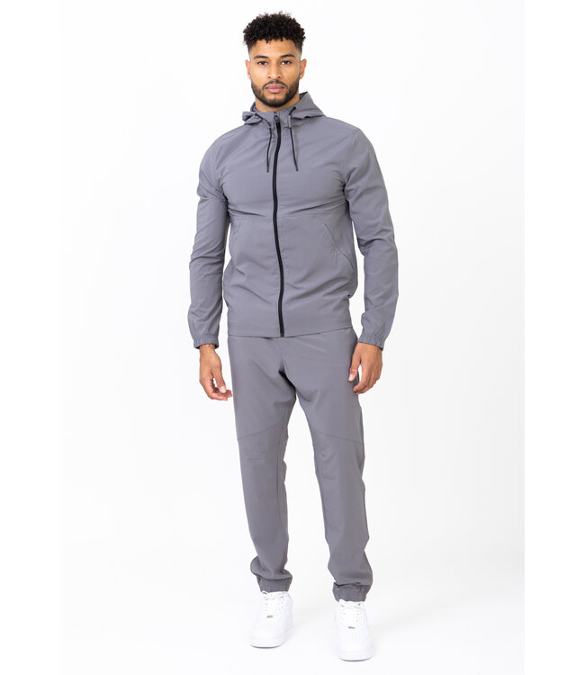 Grijs Heren Sportpak met Zwarte Ritssluiting
