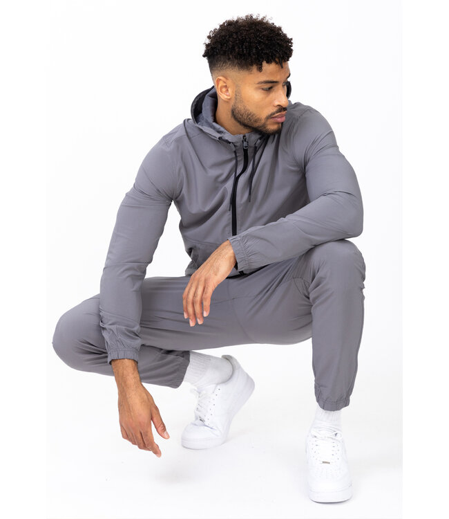 Grijs Heren Sportpak met Zwarte Ritssluiting