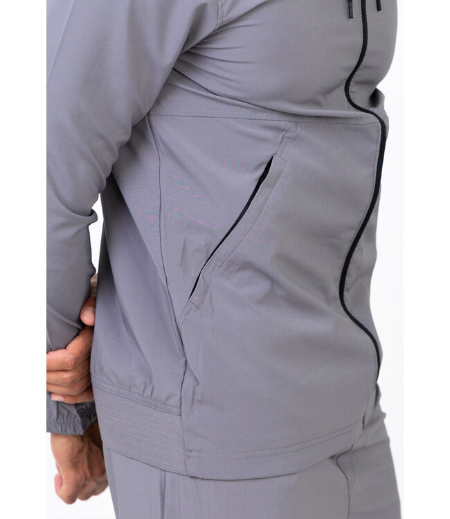 Grijs Heren Sportpak met Zwarte Ritssluiting