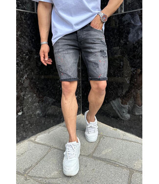 Ripped Antraciet Denim Short Heren