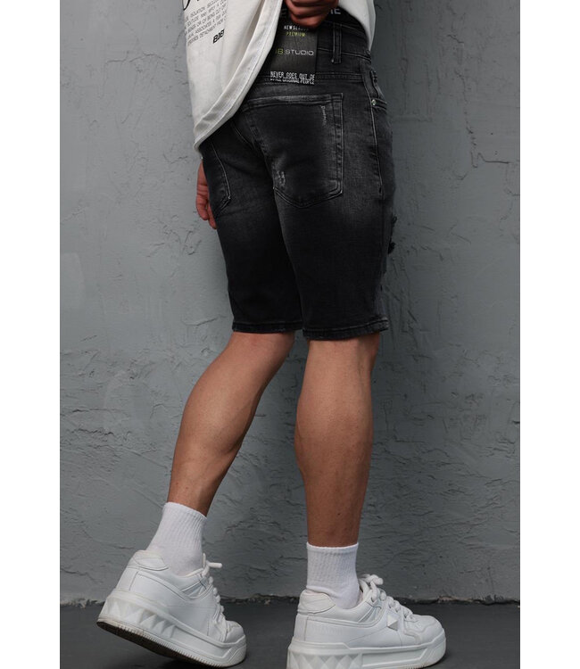 Donkergrijze Heren Jeansshort met Ripped Details en Vintage Wash
