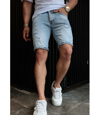 Destroyed Lichtblauwe Jeansshort Heren