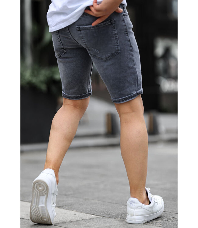Grijze Heren Jeansshort met Stretch en Opgerolde Zoom