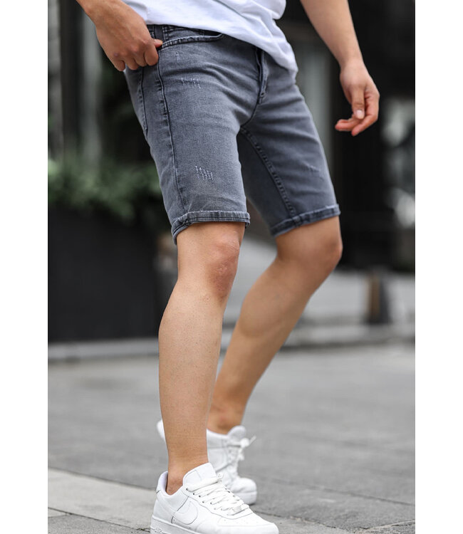 Grijze Heren Jeansshort met Stretch en Opgerolde Zoom