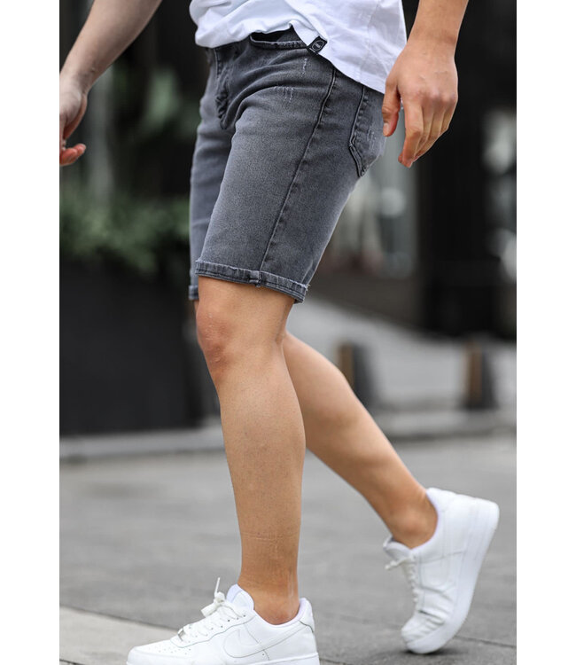 Grijze Heren Jeansshort met Stretch en Opgerolde Zoom
